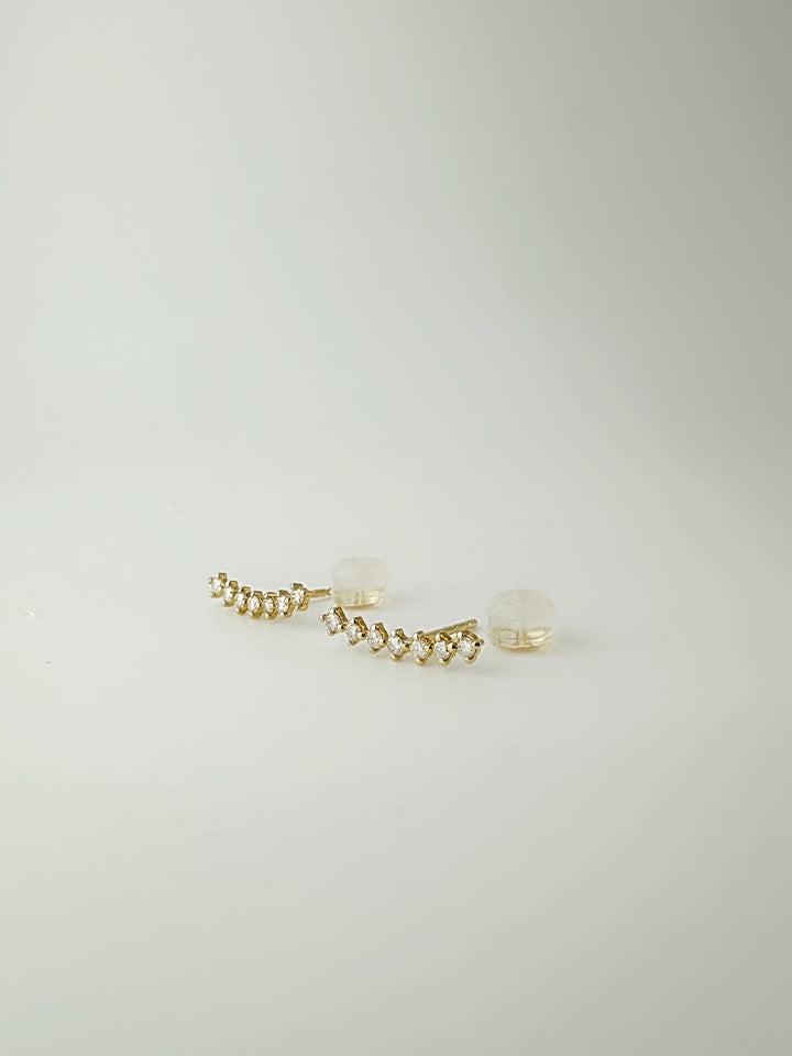18K Solid Gold Diamond Climber Stud Earrings 0.20ct Dainty Gift0