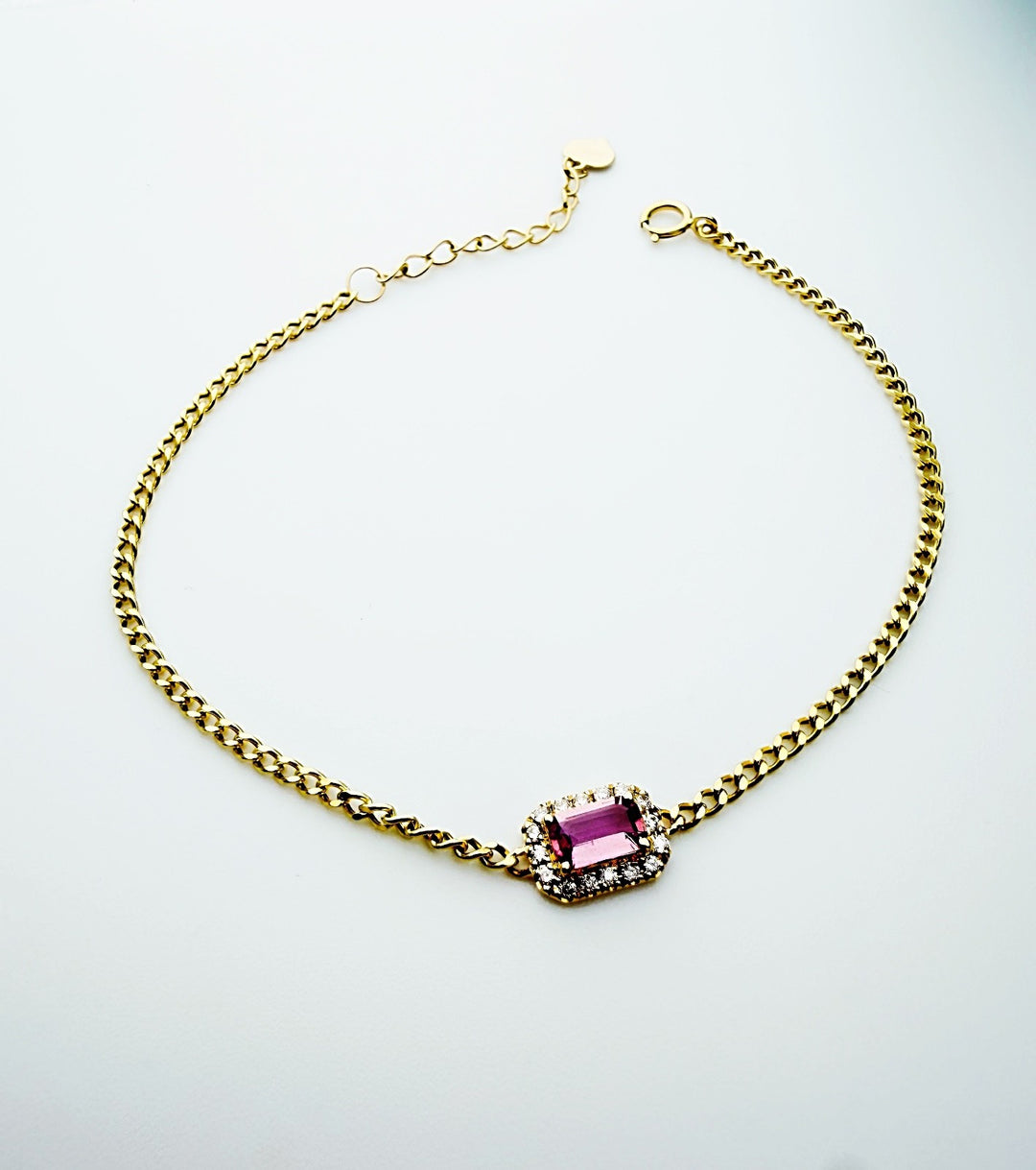 18K Solid Gold Pink Sapphire and Diamond Bracelet Dainty Chain Minimalist Gift1