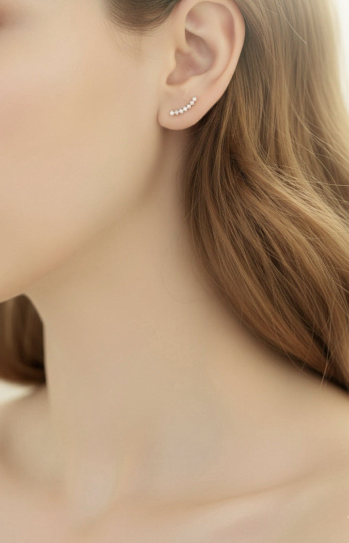 18K Solid Gold Diamond Climber Stud Earrings 0.20ct Dainty Gift2