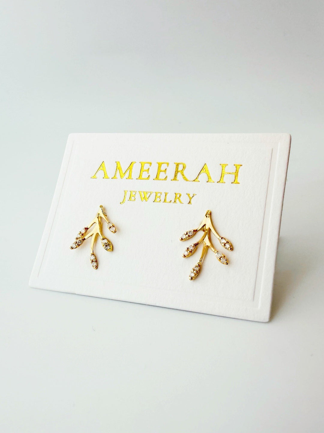 18K Solid Gold Diamond Olive Leaf Earrings 0.10CT Climber Studs Real Gold2