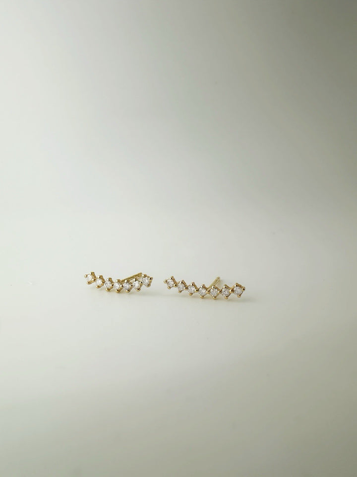 18K Solid Gold Diamond Climber Stud Earrings 0.20ct Dainty Gift3