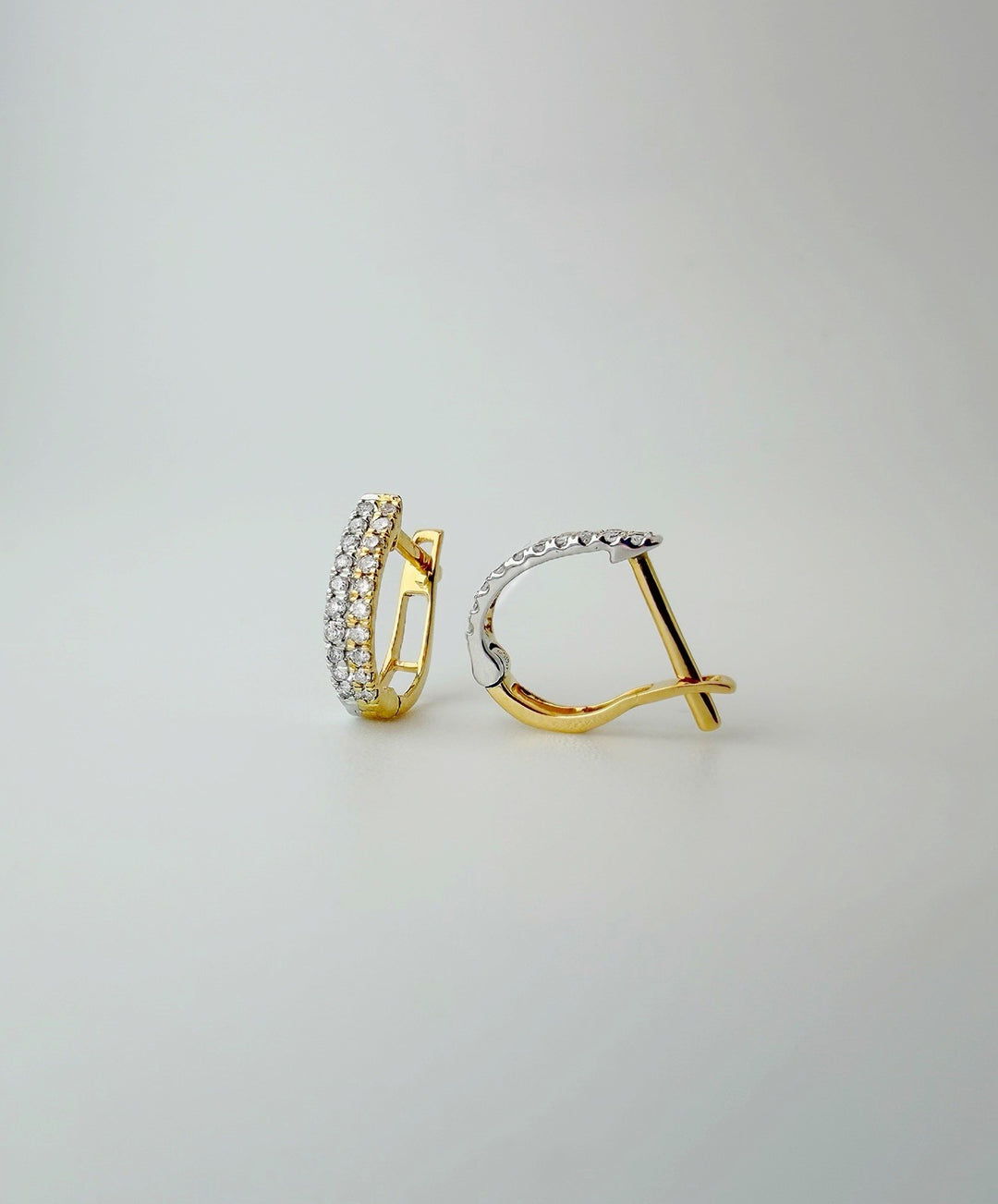18K Gold Diamond Huggie Earrings 9.2mm : Two-Tone Minimalist Fine Jewelry0
