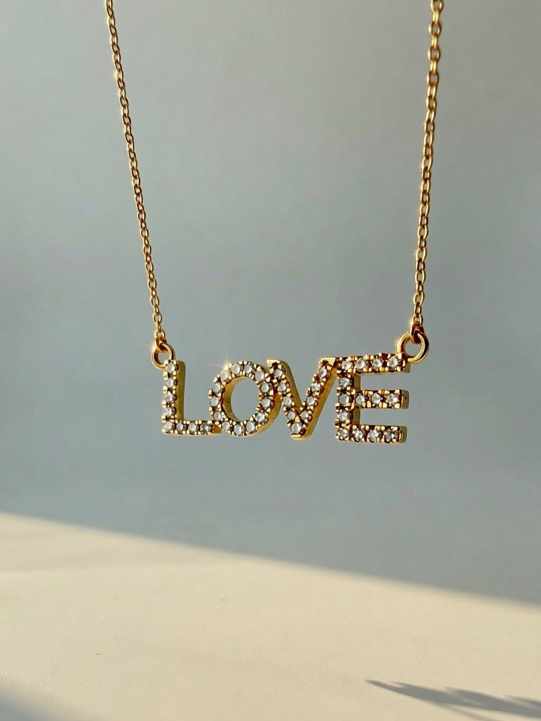 18K Solid Gold LOVE Pendant Diamond Necklace Women F Color SI2 Minimalist0