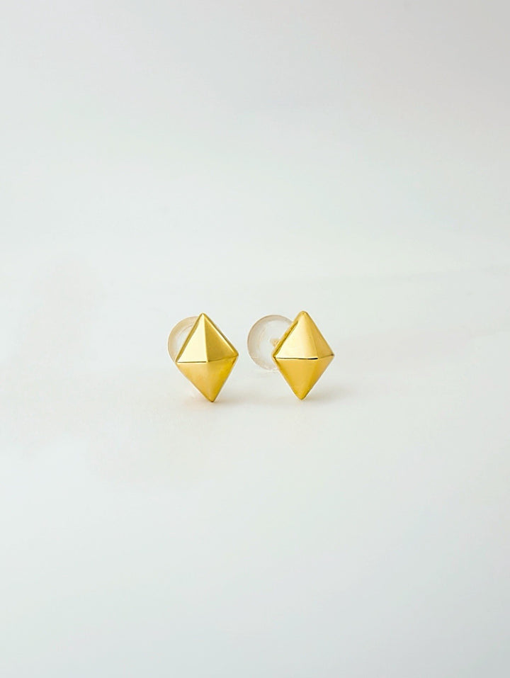 18K Solid Gold  Mini Diamond Shaped Stud Earrings | Minimalist Everyday Jewelry2