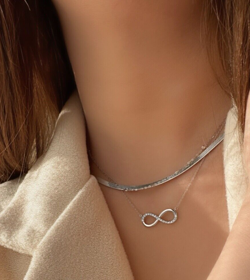 18K Solid Gold Infinity Diamond Necklace 0.20CT VS Dainty Fine Jewelry Gift0