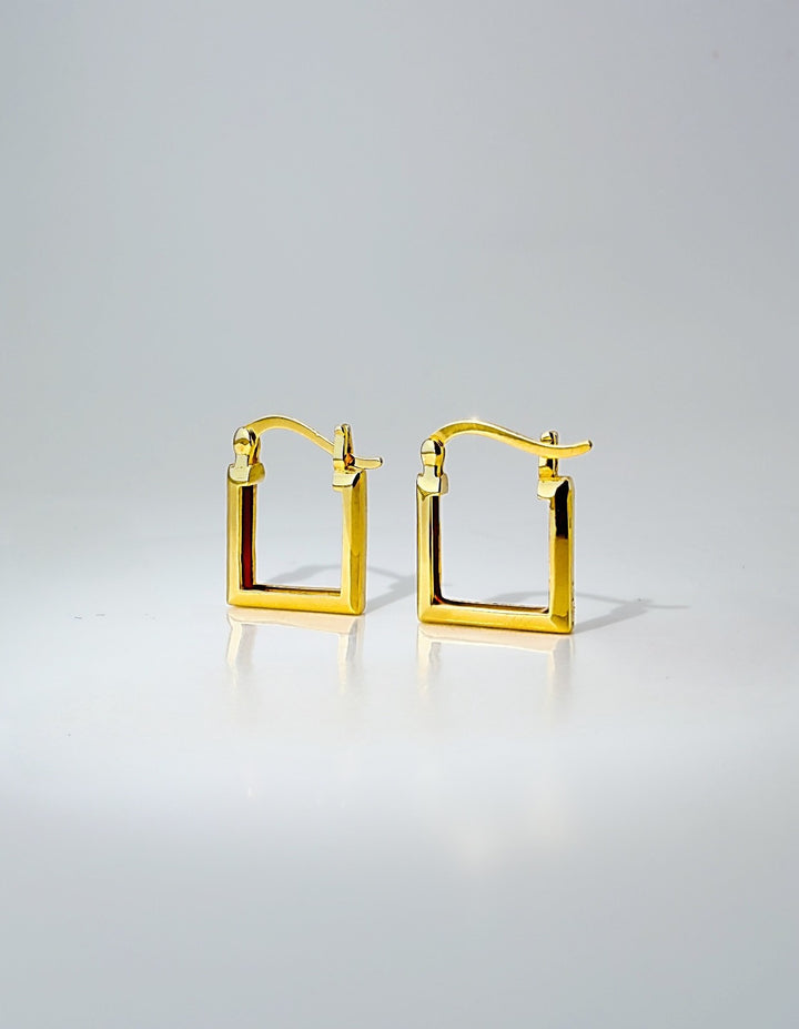 18K Solid Gold Huggies Square Hoop Earrings 12 mm Real Gold Small Hoops Everyday3