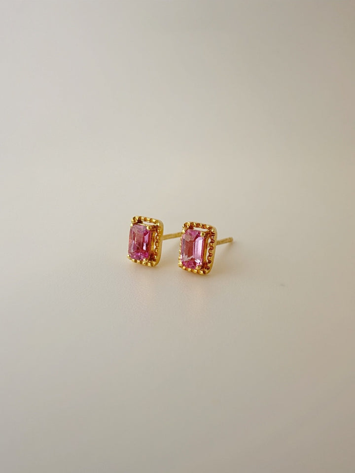 18K Solid Gold 0.50 Ct Mini Pink Sapphire Stud Earrings | Minimalist Earrings3