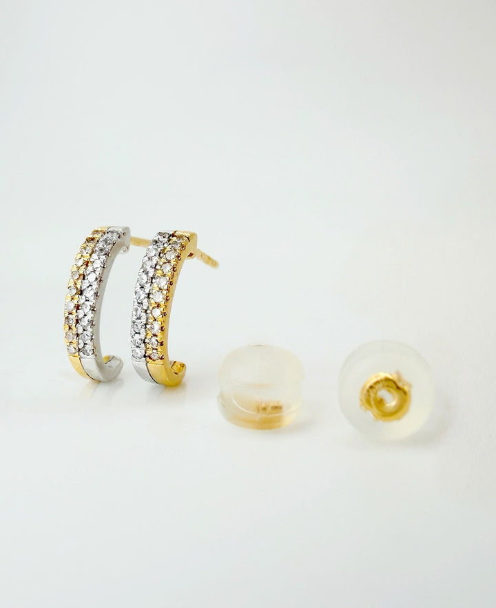 18K Solid Gold Half Hoop Huggie studs Diamond earrings | Minimalist Two tone0