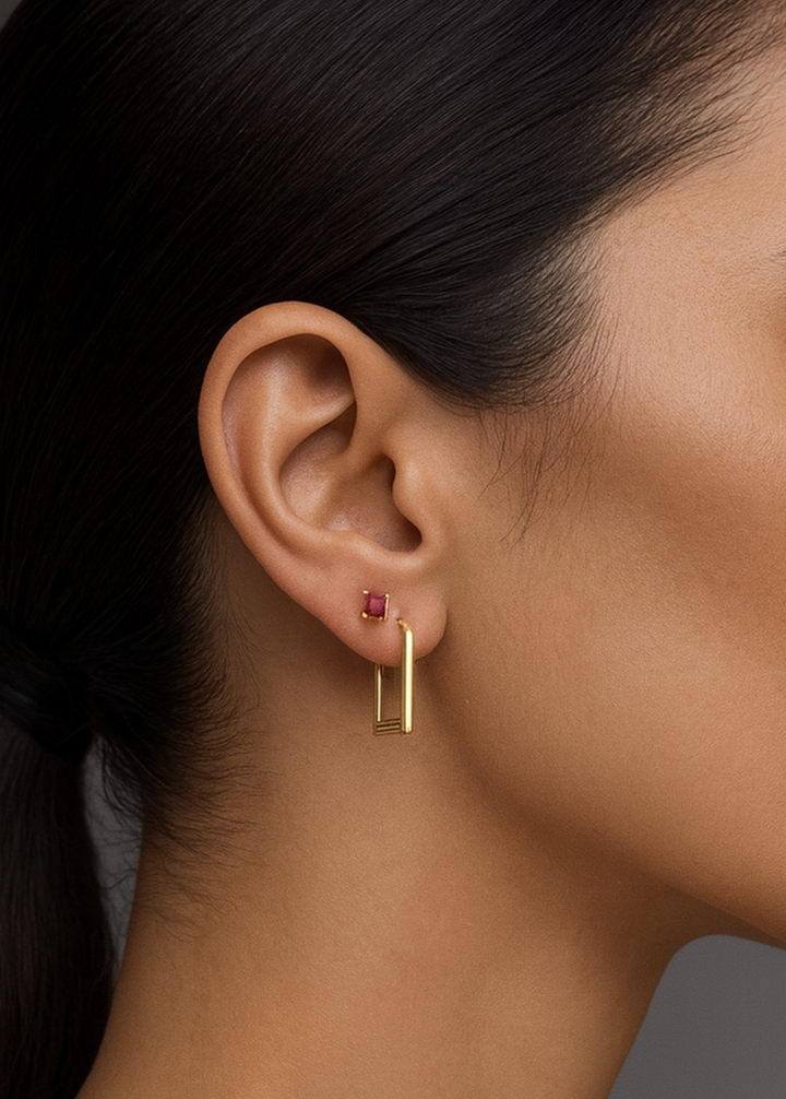 18K Solid Gold Ruby Stud Earrings 0.5ct Natural Minimalist Gift Her3