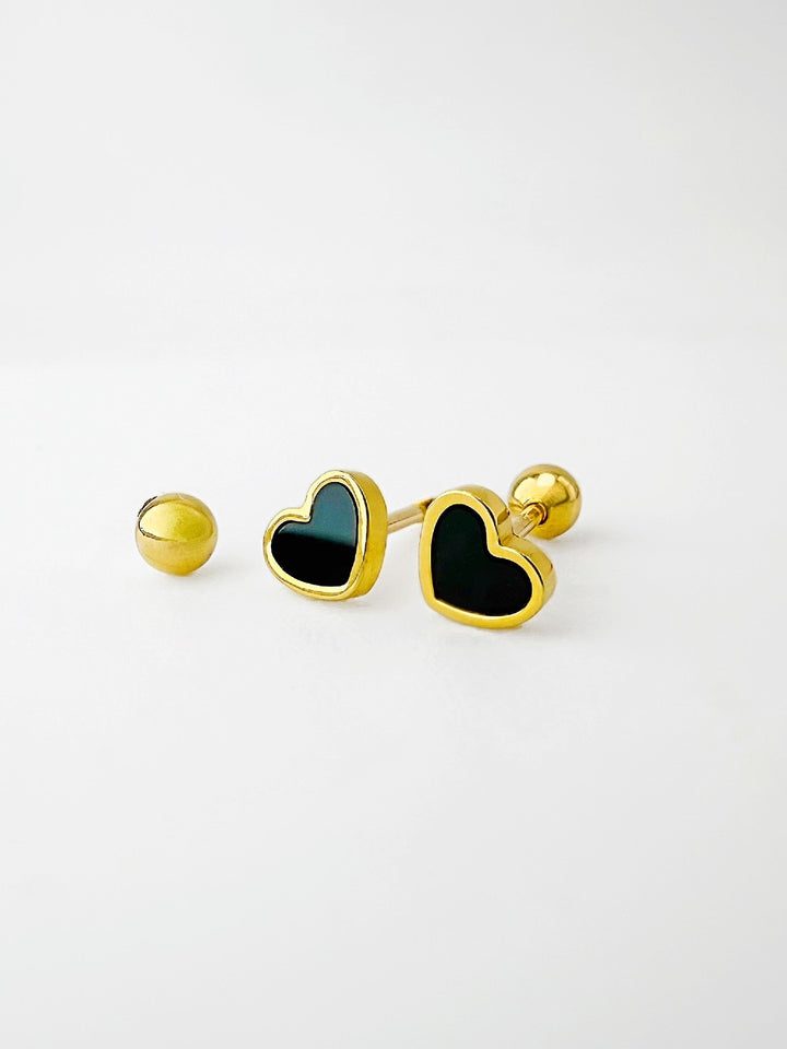 18K Solid Gold Heart Mini Stud Earrings 5mm Screw Back Real Gold 0.84g2