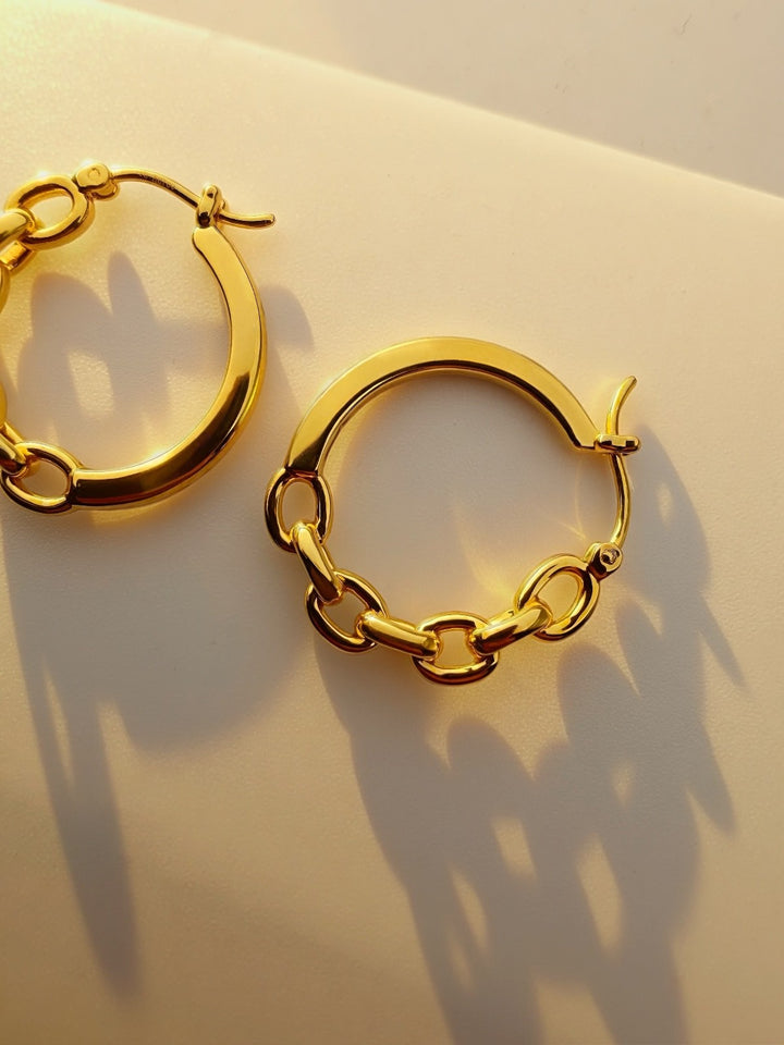 18K Real Gold Hoop Earrings Chain Link Design Chunky Real Gold Women3