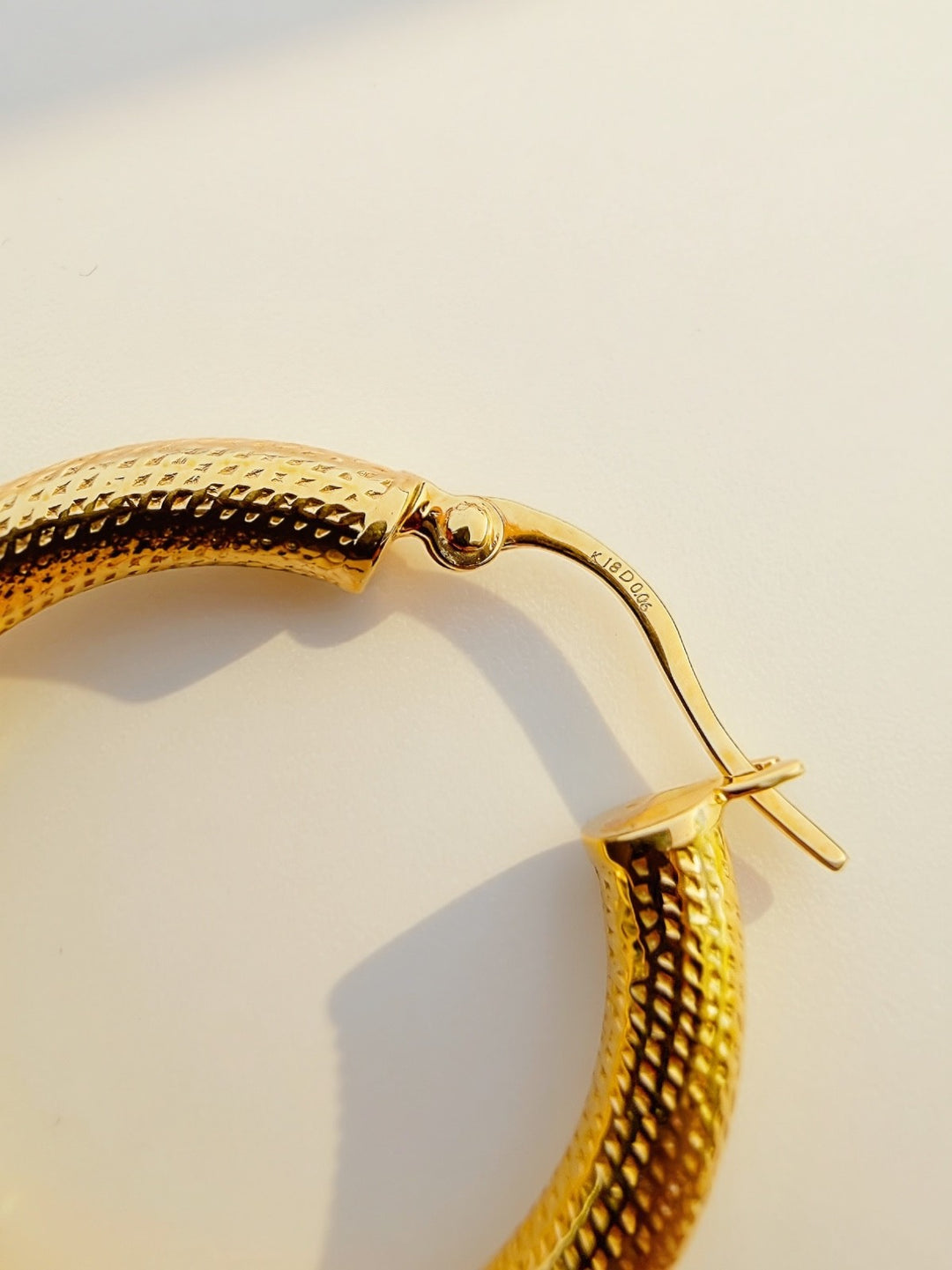 18K Solid Gold Diamond Hoop Earrings Textured Gold Hoops 33mm Real Diamond3