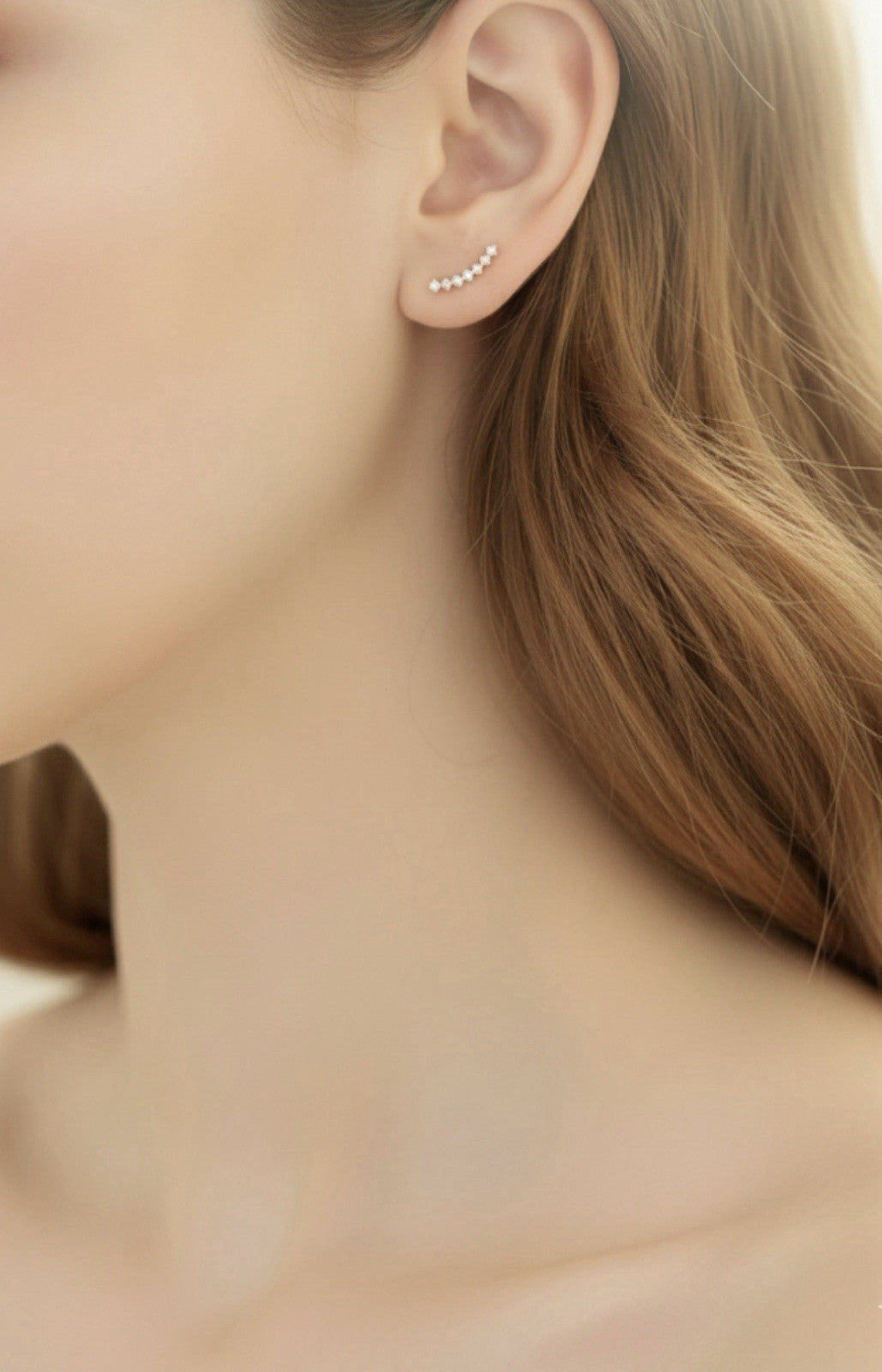 18K Solid Gold Diamond Climber Stud Earrings 0.20ct Dainty Gift3