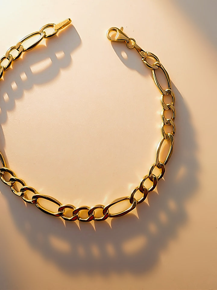18K Real Gold Figaro Chain Bracelet Stacking Jewelry3