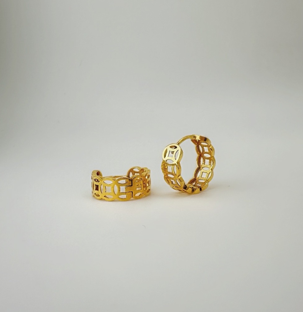 18K Solid Gold Huggies 12.9mm Money Catcher Hoop Earrings0