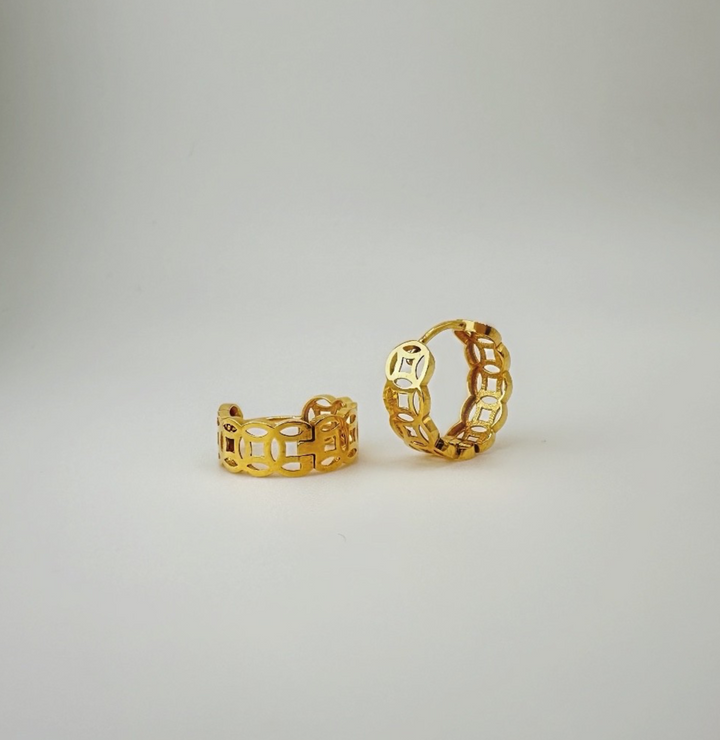 18K Solid Gold Huggies 12.9mm Money Catcher Hoop Earrings0