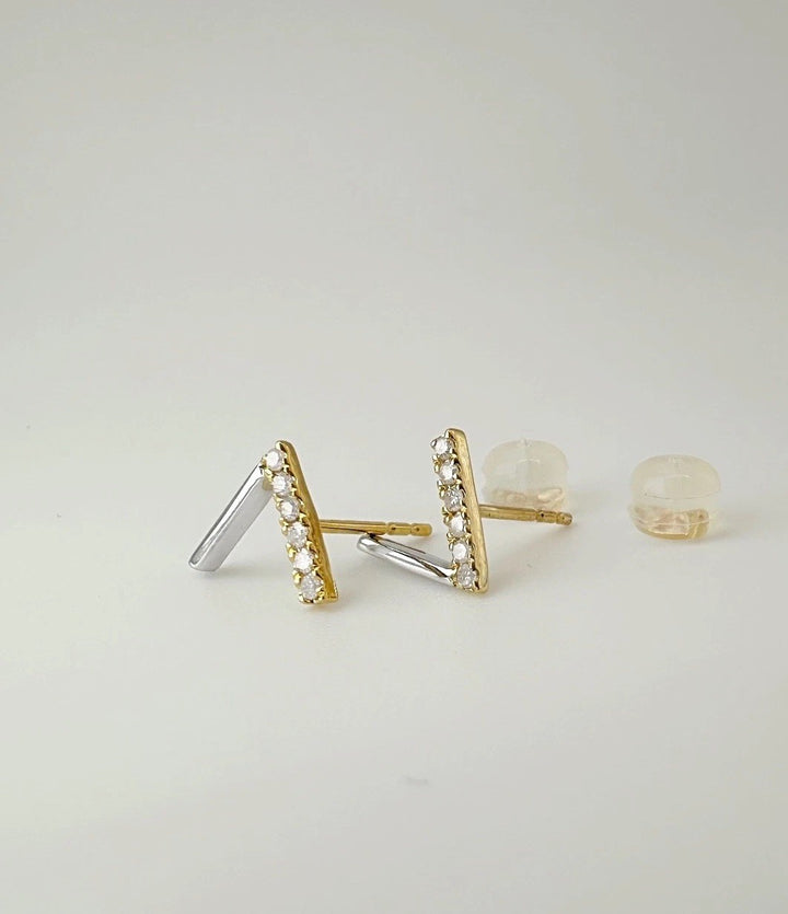 18K Solid Gold Diamond V Earrings 0.10ct Minimalist Dainty Real Gold Gift0