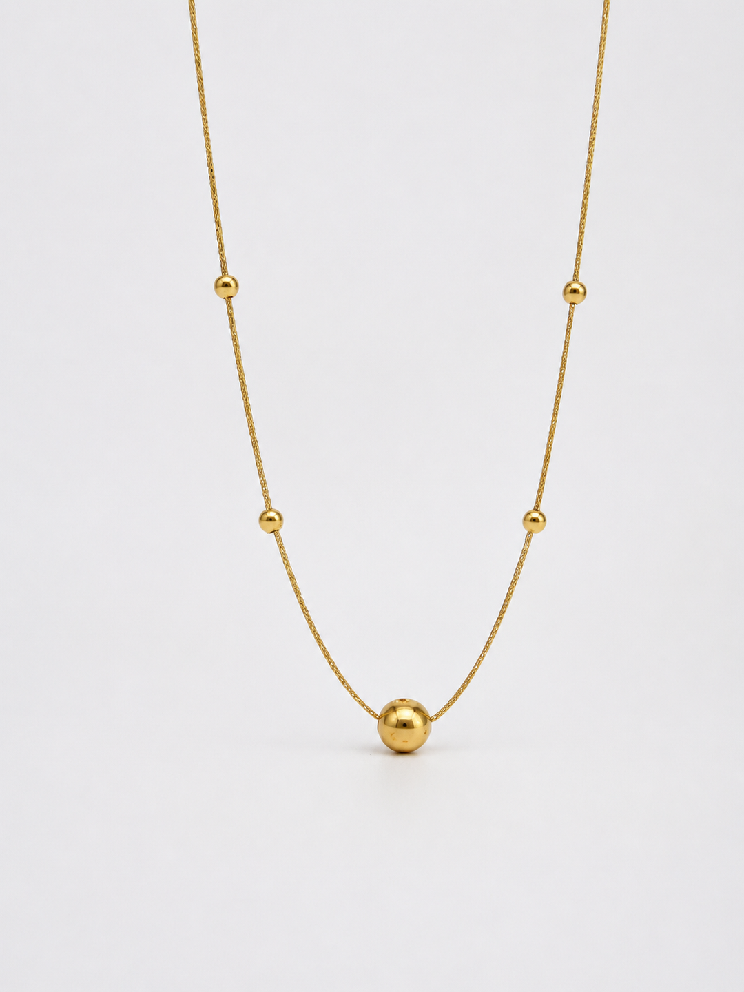 18K Real Gold Ball Bead Station Necklace  Dainty thin Minimalist Necklace0