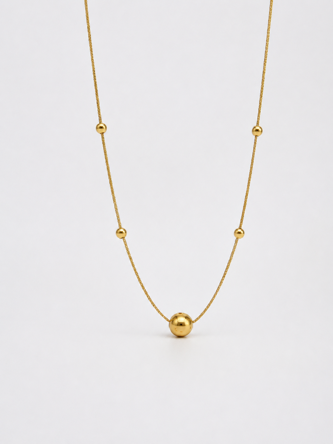 18K Real Gold Ball Bead Station Necklace  Dainty thin Minimalist Necklace0