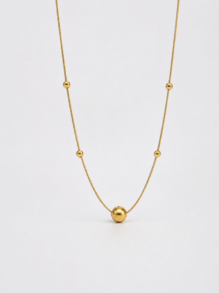 18K Real Gold Ball Bead Station Necklace  Dainty thin Minimalist Necklace0