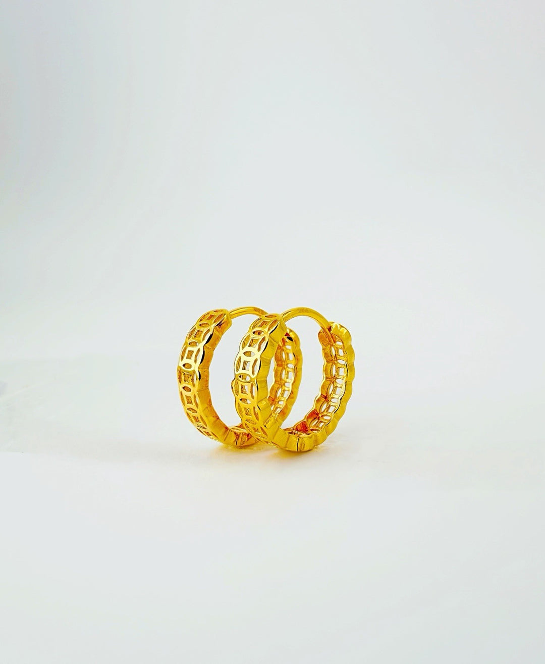 18K Solid Gold Huggies 9mm Money Catcher Hoop Earrings  Best for Second Piercing0