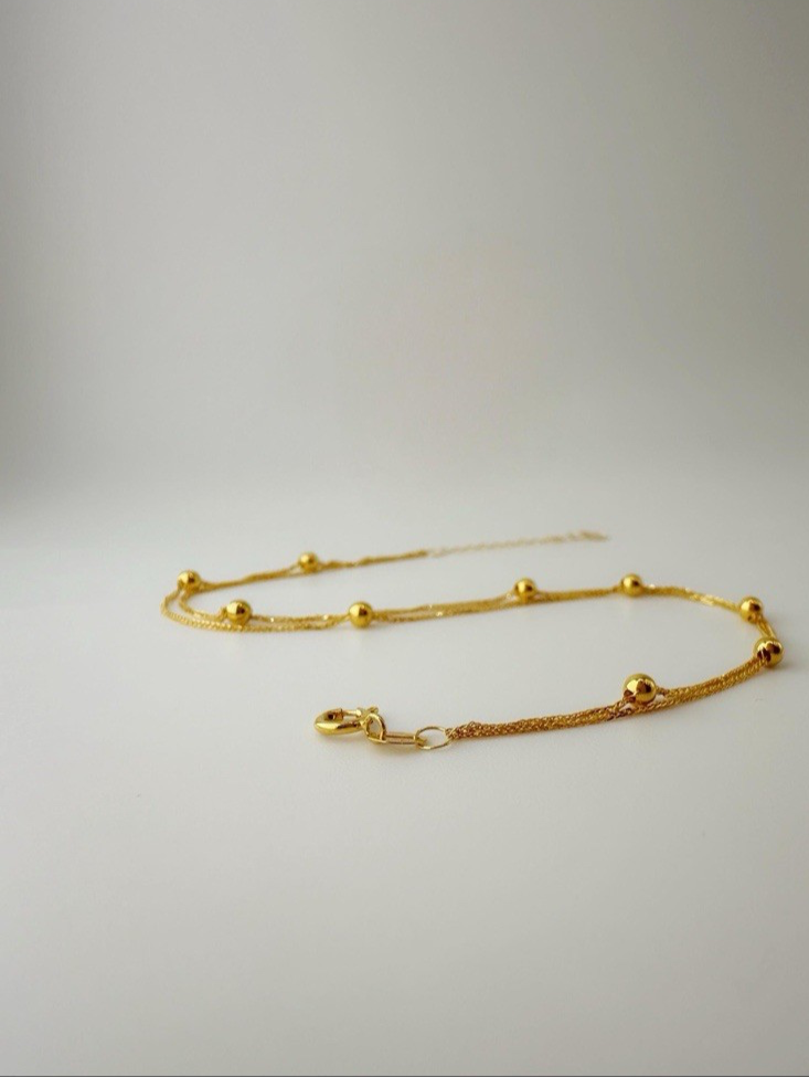 18K Solid Gold Station Beads Dainty Bracelet – Double Layer, 7–7.5” Size2