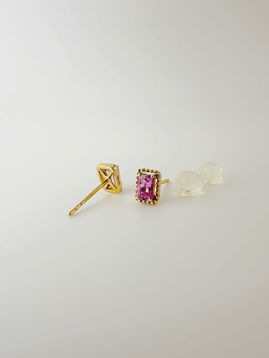 18K Solid Gold 0.50 Ct Mini Pink Sapphire Stud Earrings | Minimalist Earrings0