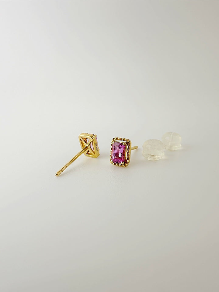 18K Solid Gold 0.50 Ct Mini Pink Sapphire Stud Earrings | Minimalist Earrings0
