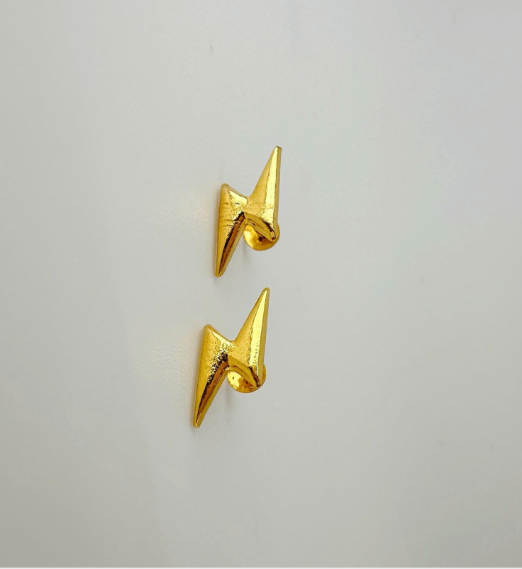 18K Solid Gold Zap | Lightning  Earrings Screw back: Minimalist Stackable2