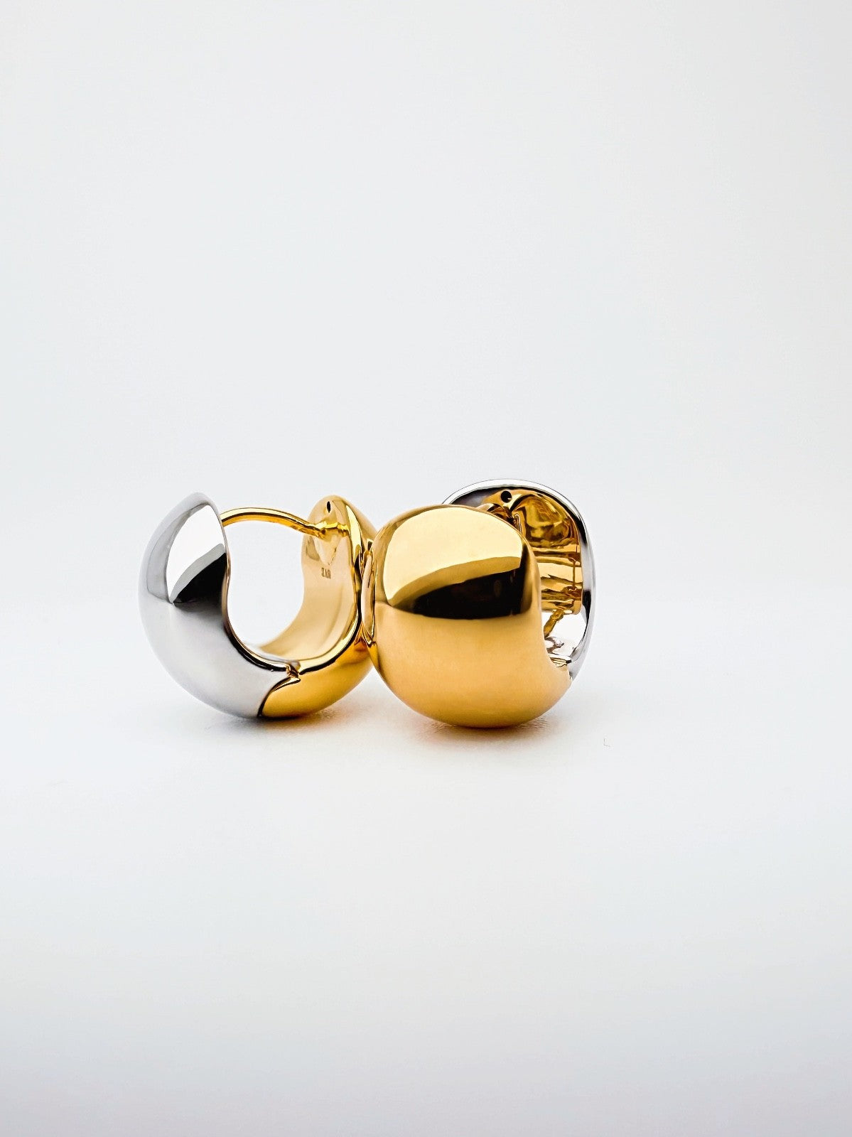 18K Real Gold Two Tone Huggie Hoop Earrings  Bold Dome Reversible Clip0