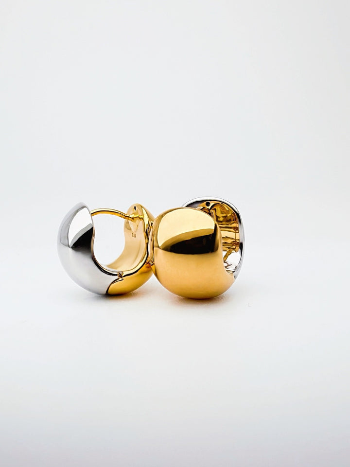 18K Real Gold Two Tone Huggie Hoop Earrings  Bold Dome Reversible Clip0