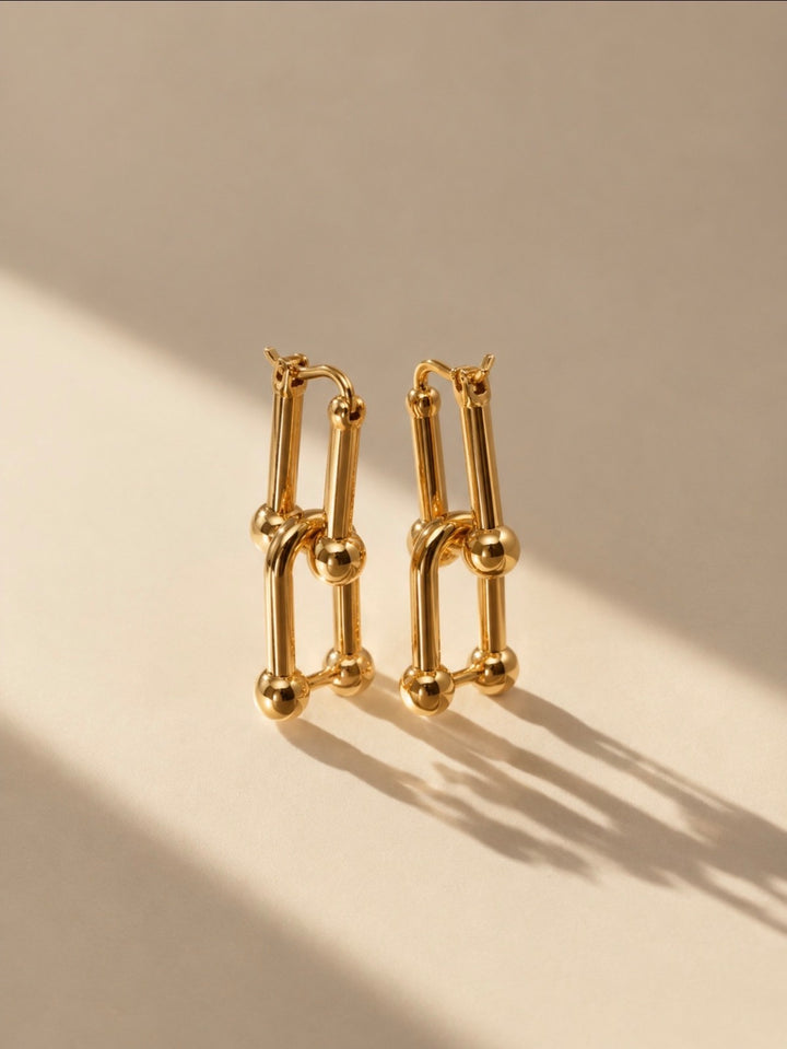 18K Real Gold Hardware Chain Dangle Hoop Earrings1