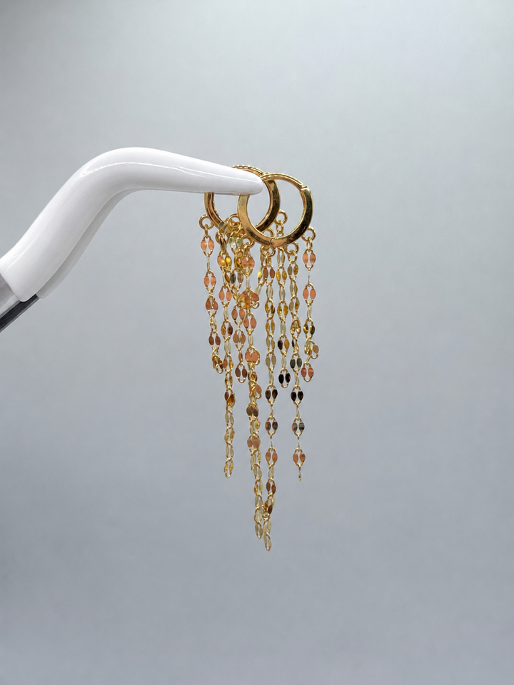 18K Gold Dangle Hoop Earrings Long Tassel Chain Drop Earrings Small 6 mm3