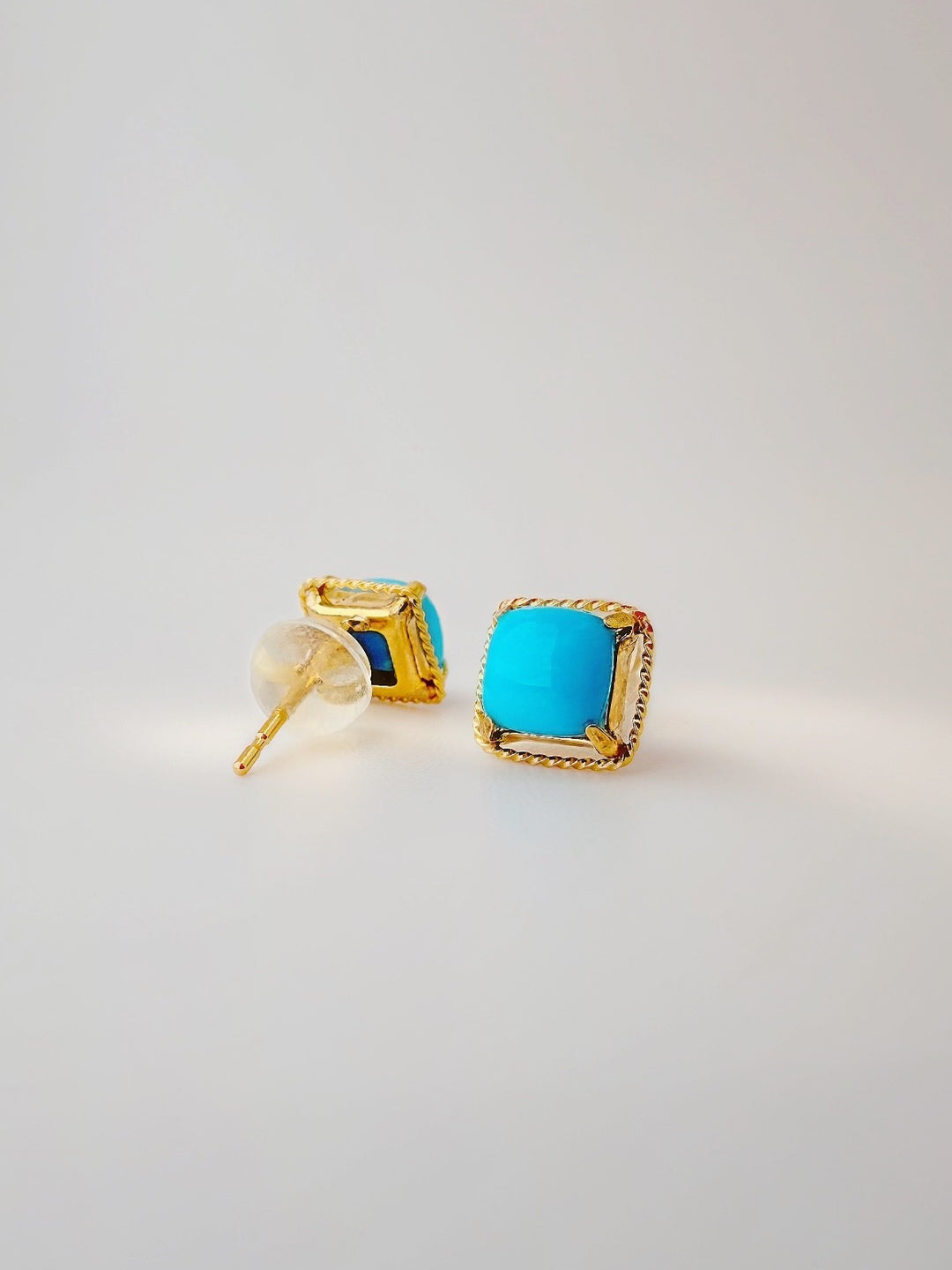 18K Solid Gold Natural Turquoise Stud Earrings2