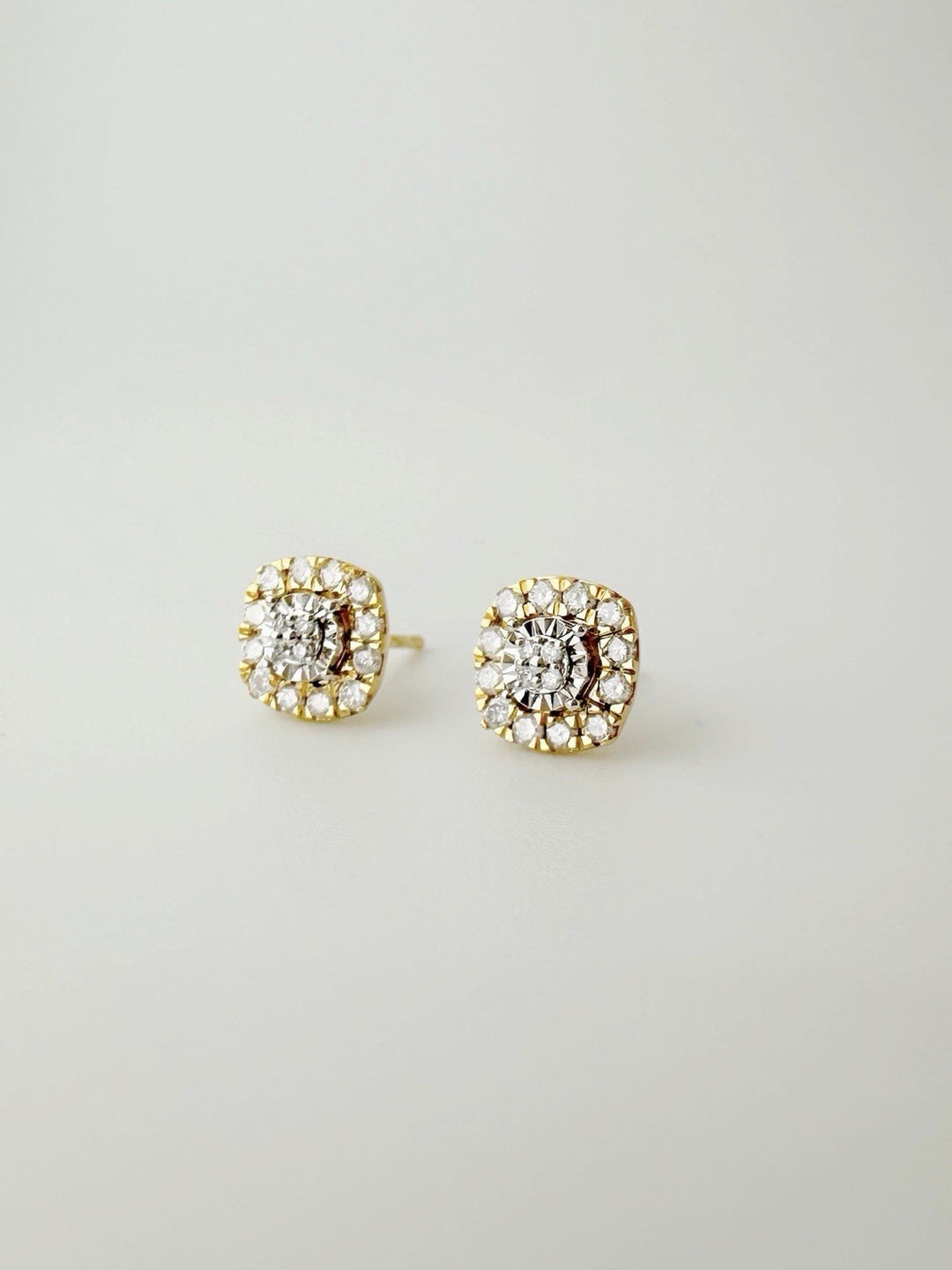 18K Solid Gold Cushion Cut Natural Diamond Earrings 0.30ct Two Tone Jewelry0