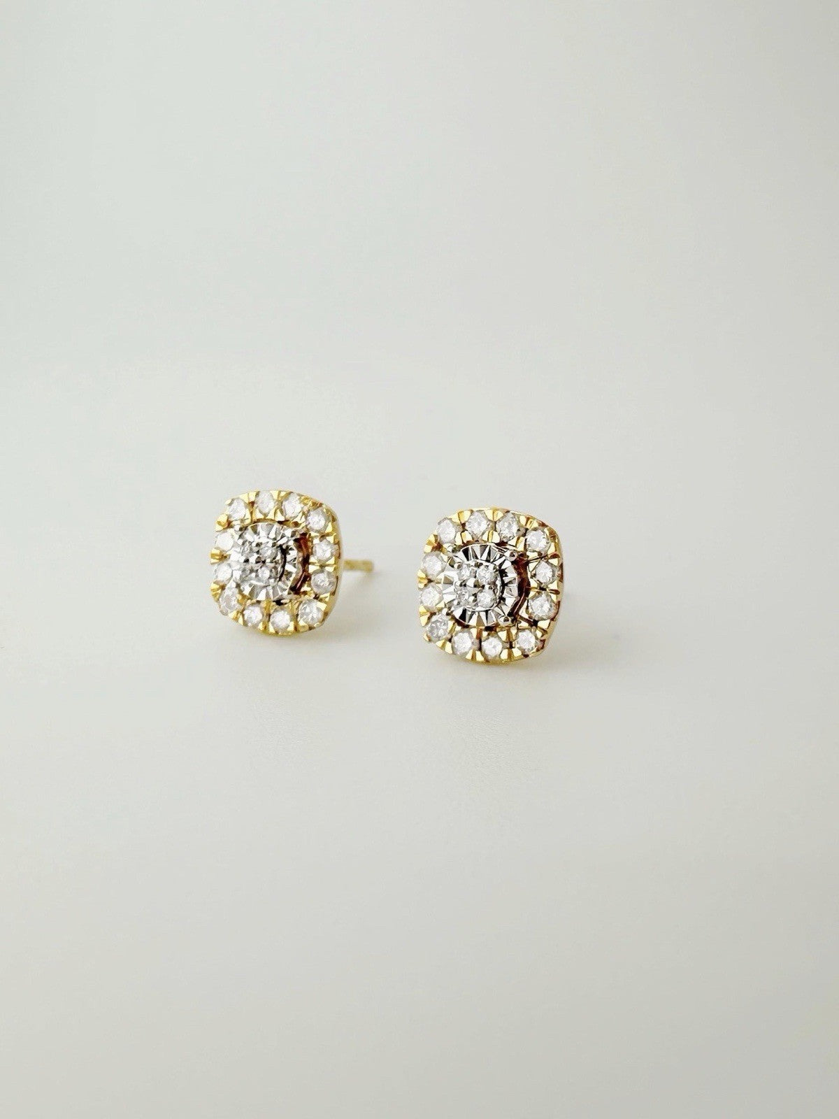 18K Solid Gold Cushion Cut Natural Diamond Earrings 0.30ct Two Tone Jewelry0