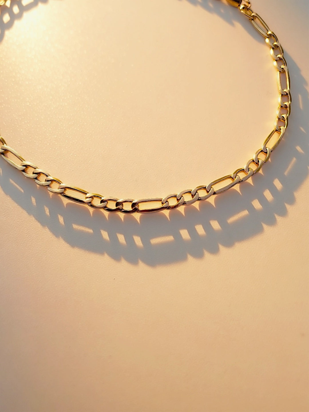 18K Real Gold Figaro Chain Bracelet Size 7.52