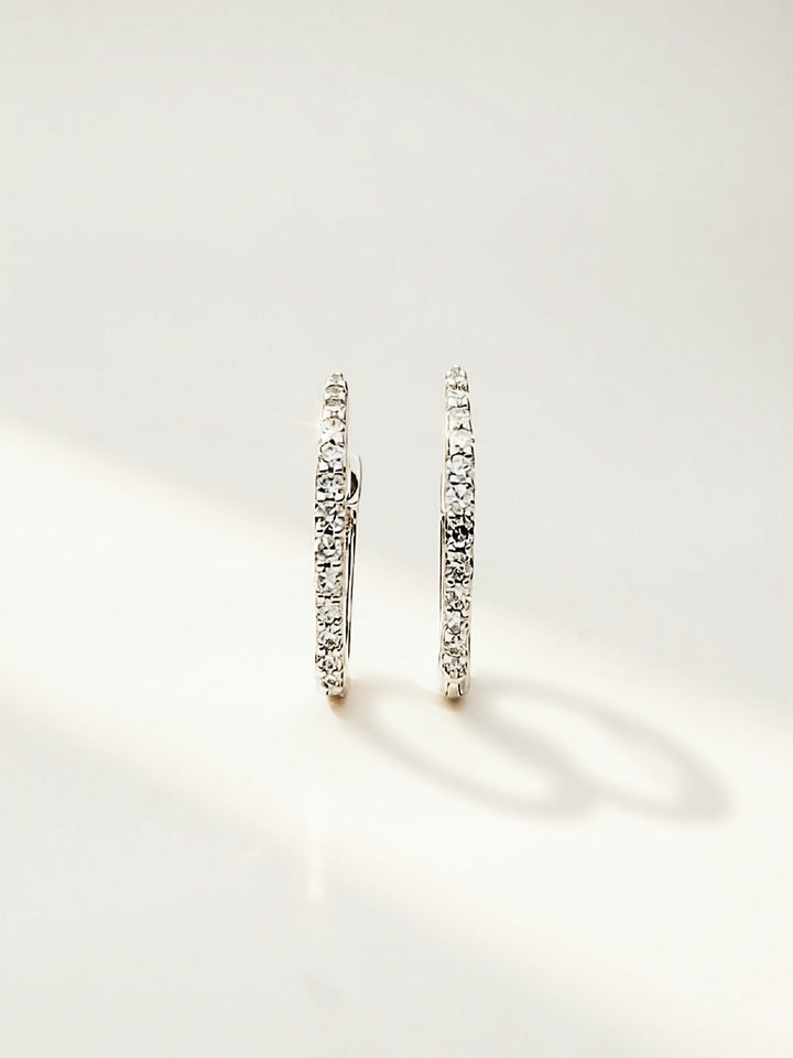 18K Solid Gold Diamond Hoop Earrings 12mm  Huggies VS Natural White Gold2