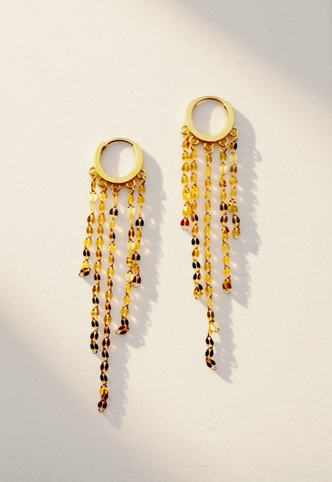 18K Gold Dangle Hoop Earrings Long Tassel Chain Drop Earrings Small 6 mm0
