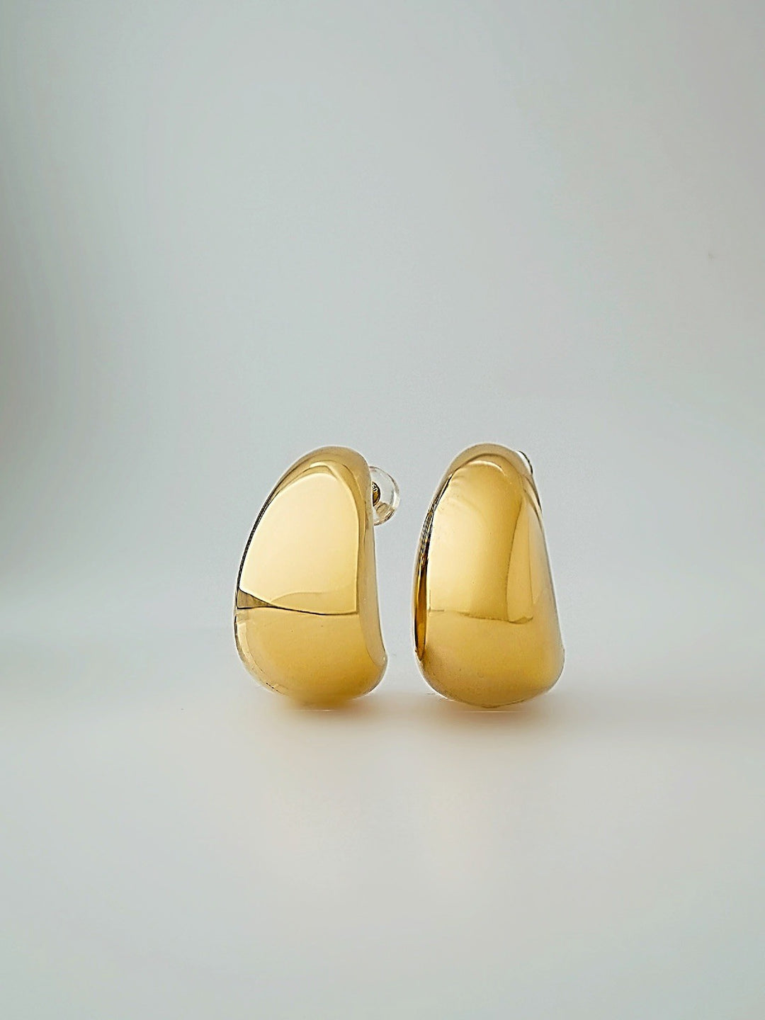 18K Real Gold Half Dome Pillow Stud Earrings Real Gold Rounded Studs Everyday0