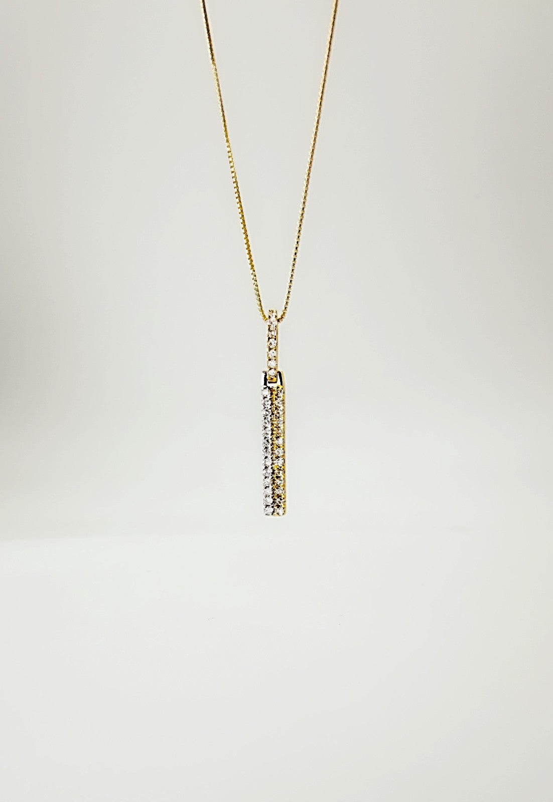 18K Solid Gold Double Bar Pendant Two Tone 0.10ct VS Natural Diamond Necklace1