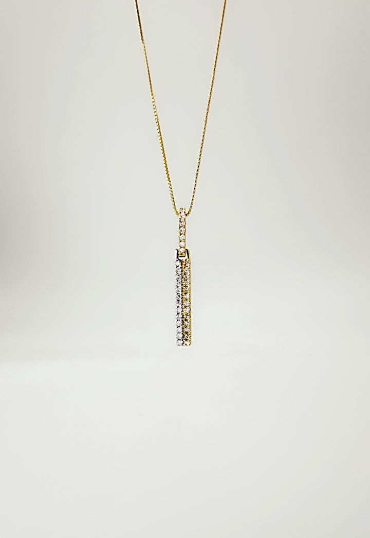 18K Solid Gold Double Bar Pendant Two Tone 0.10ct VS Natural Diamond Necklace1
