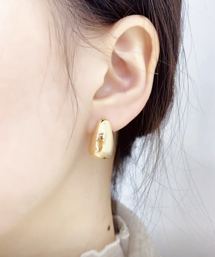 18K Real Gold Half Dome Pillow Stud Earrings Real Gold Rounded Studs Everyday3