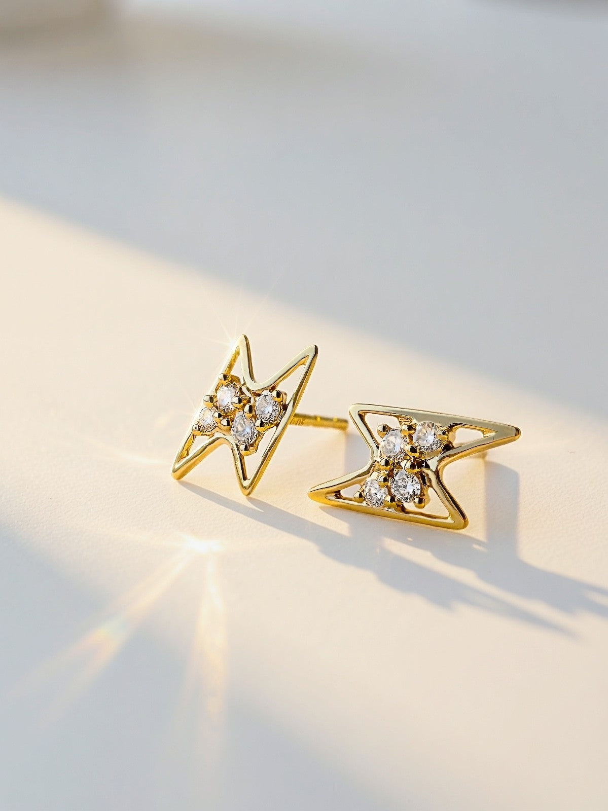 18K Solid Gold Diamond Lightning Bolt Earrings VS Natural Diamonds Minimalist0