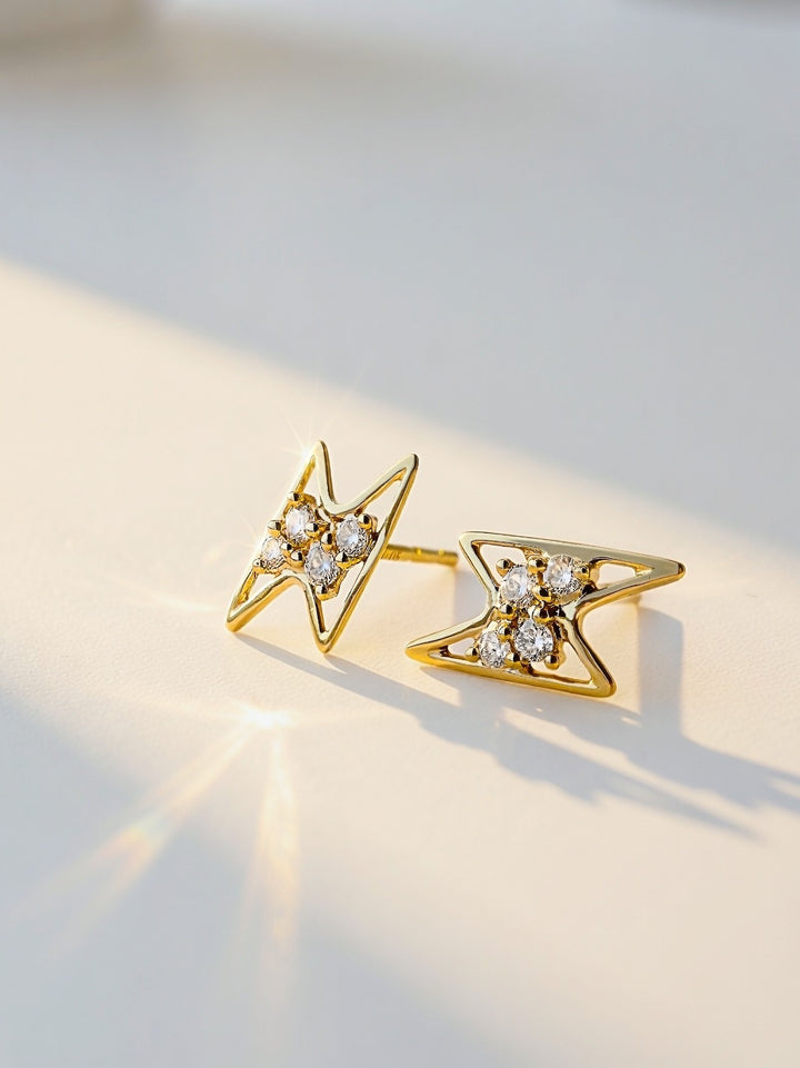 18K Solid Gold Diamond Lightning Bolt Earrings VS Natural Diamonds Minimalist0
