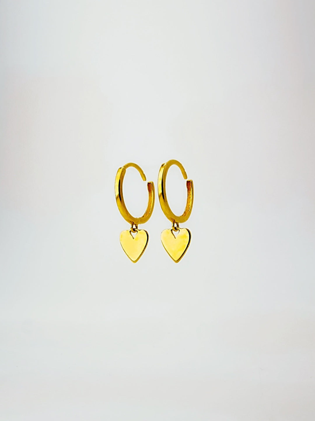 18K Solid Gold Huggies 9.5mm Heart Dangle Hoop Earrings Best for Second Piercing0