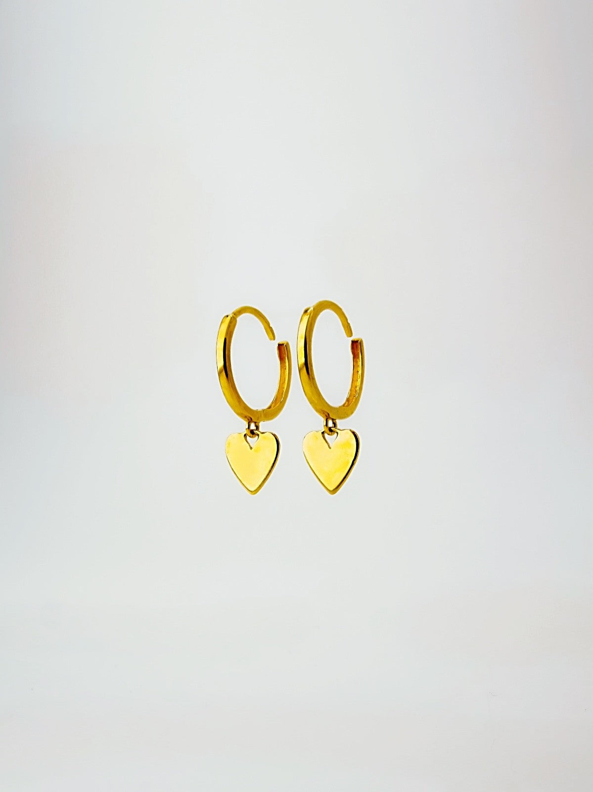 18K Solid Gold Huggies 9.5mm Heart Dangle Hoop Earrings Best for Second Piercing0