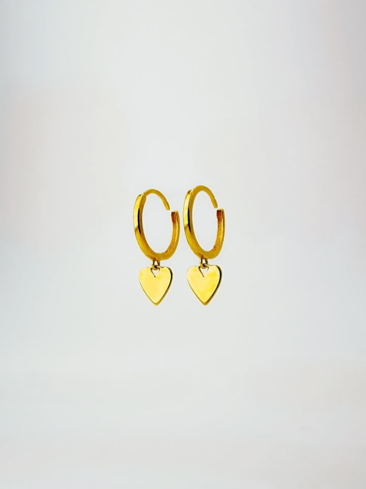 18K Solid Gold Huggies 9.5mm Heart Dangle Hoop Earrings Best for Second Piercing0