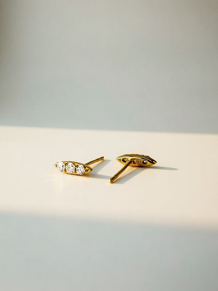 18K Solid Gold Mini Marquise Natural Diamonds Stud Earrings0
