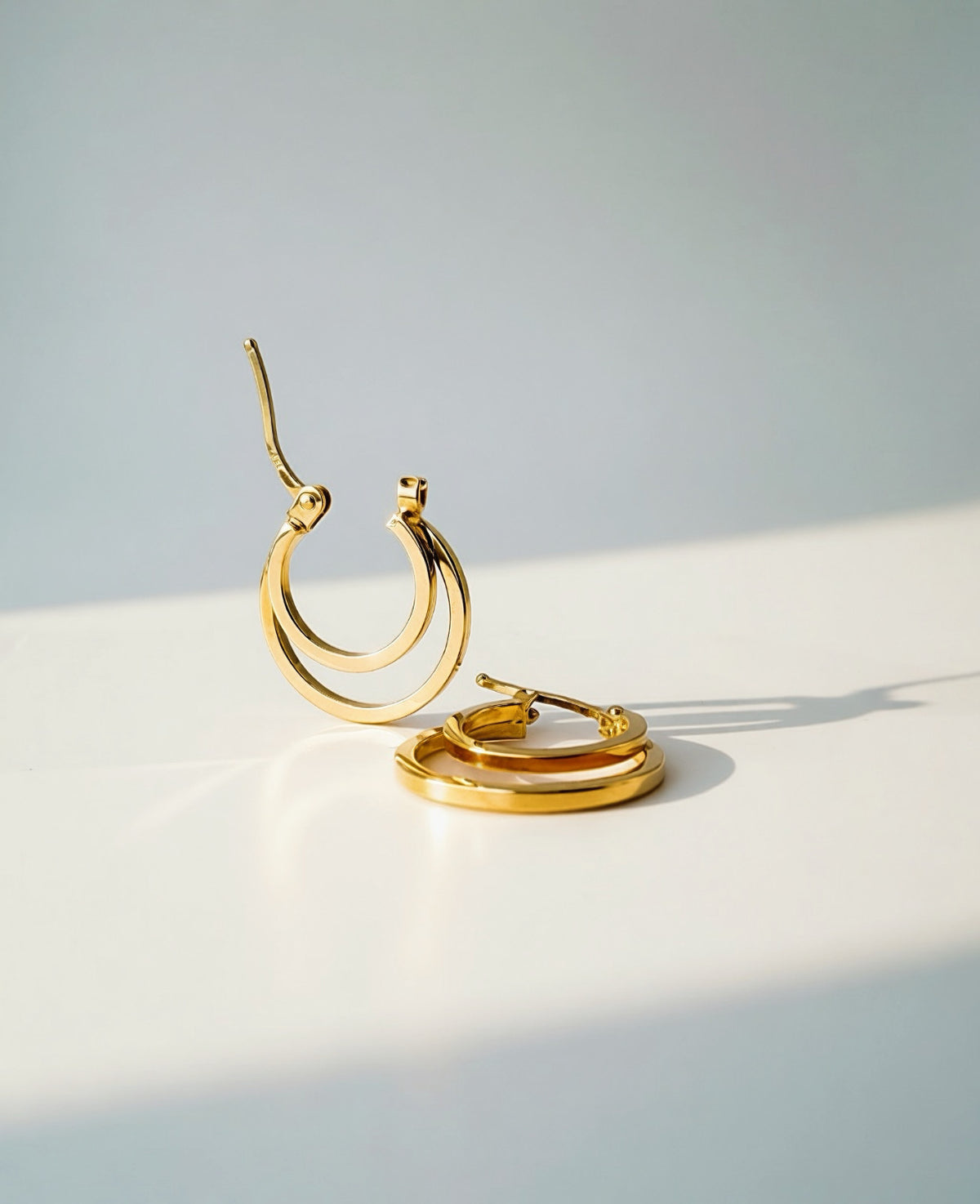 18k Solid Gold Double Row Hoop Earrings Minimalist Dainty1